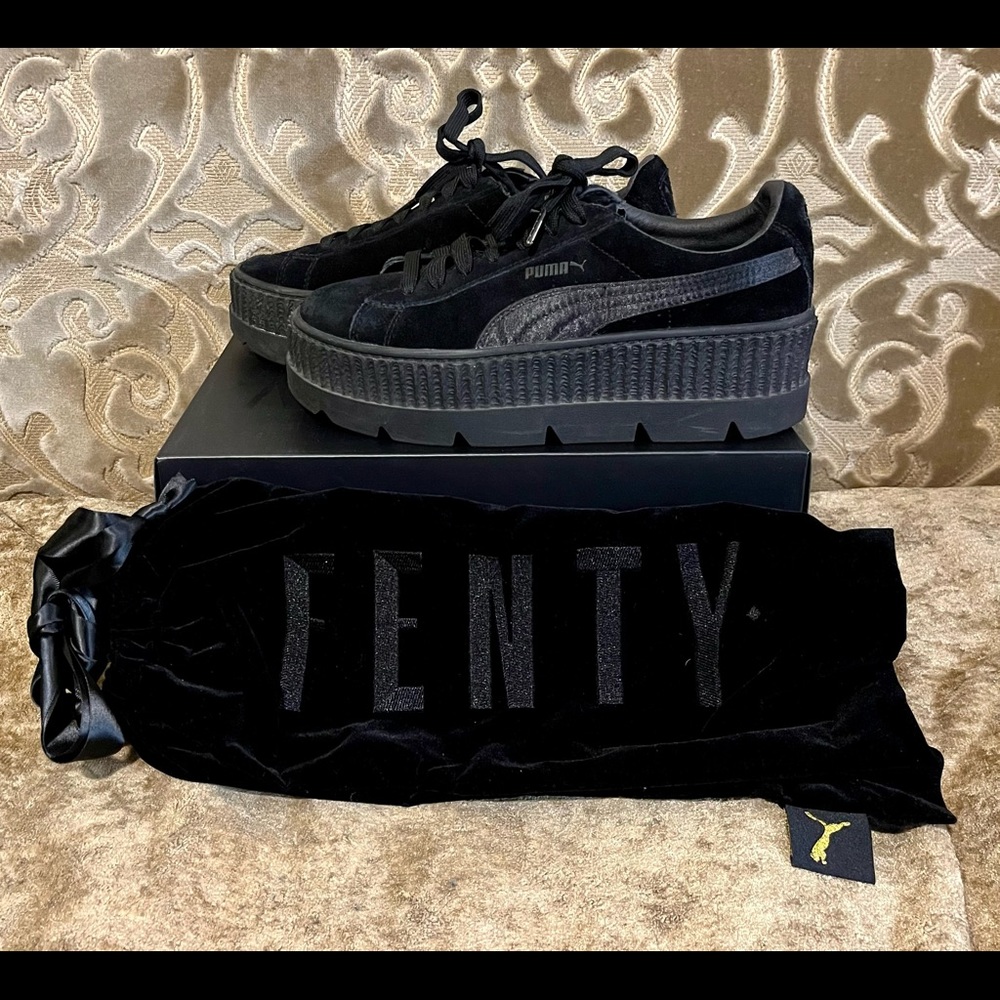 Puma X Fenty Black Suede Platform Cleated Creeper Sneakers (Rihanna)